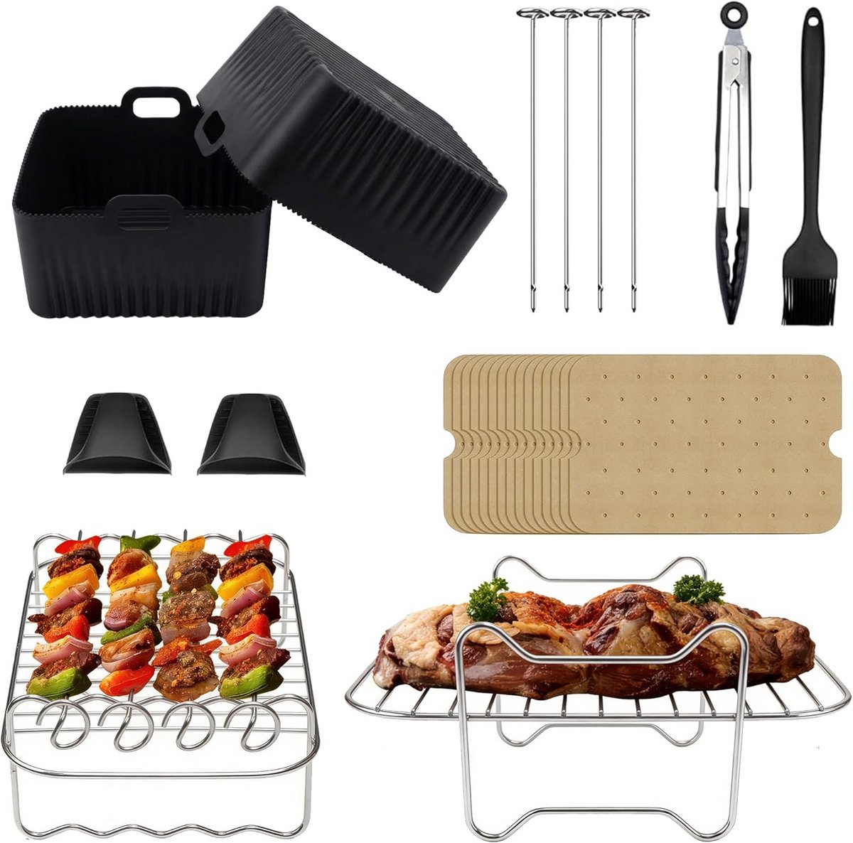 13-Delige Airfryer Accessoires Set voor Dubbele Luchtfriteuse (7.6L - 9.5L)