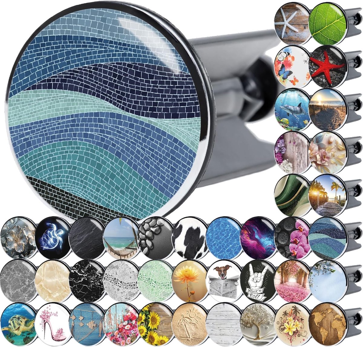 Wastafelstop Universeel - Afvoerstop Badkamer - Water Dicht Maken - Eenvoudige Montage - 4cm Diameter - Marin Motief