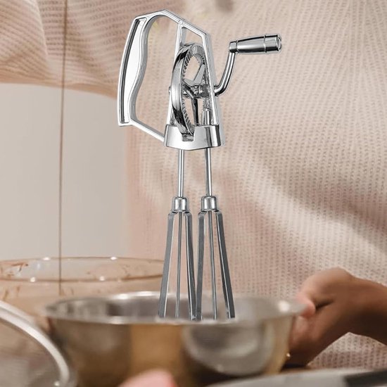 Handmixer - Eierklopper Zwengel - Bakken en Koken - Dubbel Wiel Ontwerp - 255 x 14 x 65 cm - Zilverkleurig — afbeelding 5