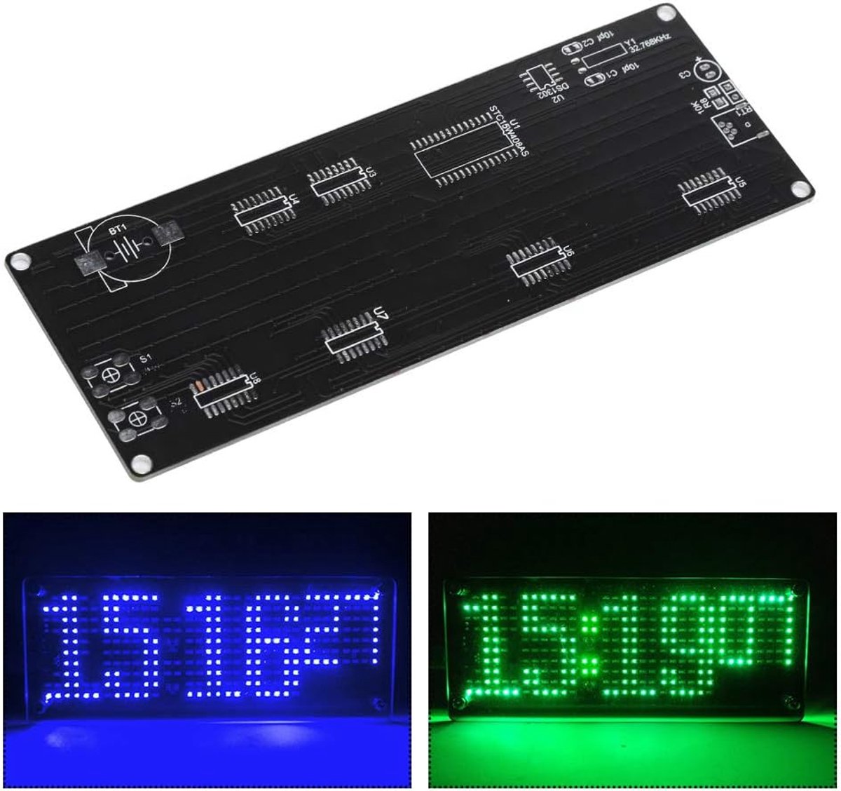 Digitale Klok Kit - Elektronische Klok - Doe-het-zelf Project - Temperatuurweergave - 155 x 59 mm - Blauw Groen
