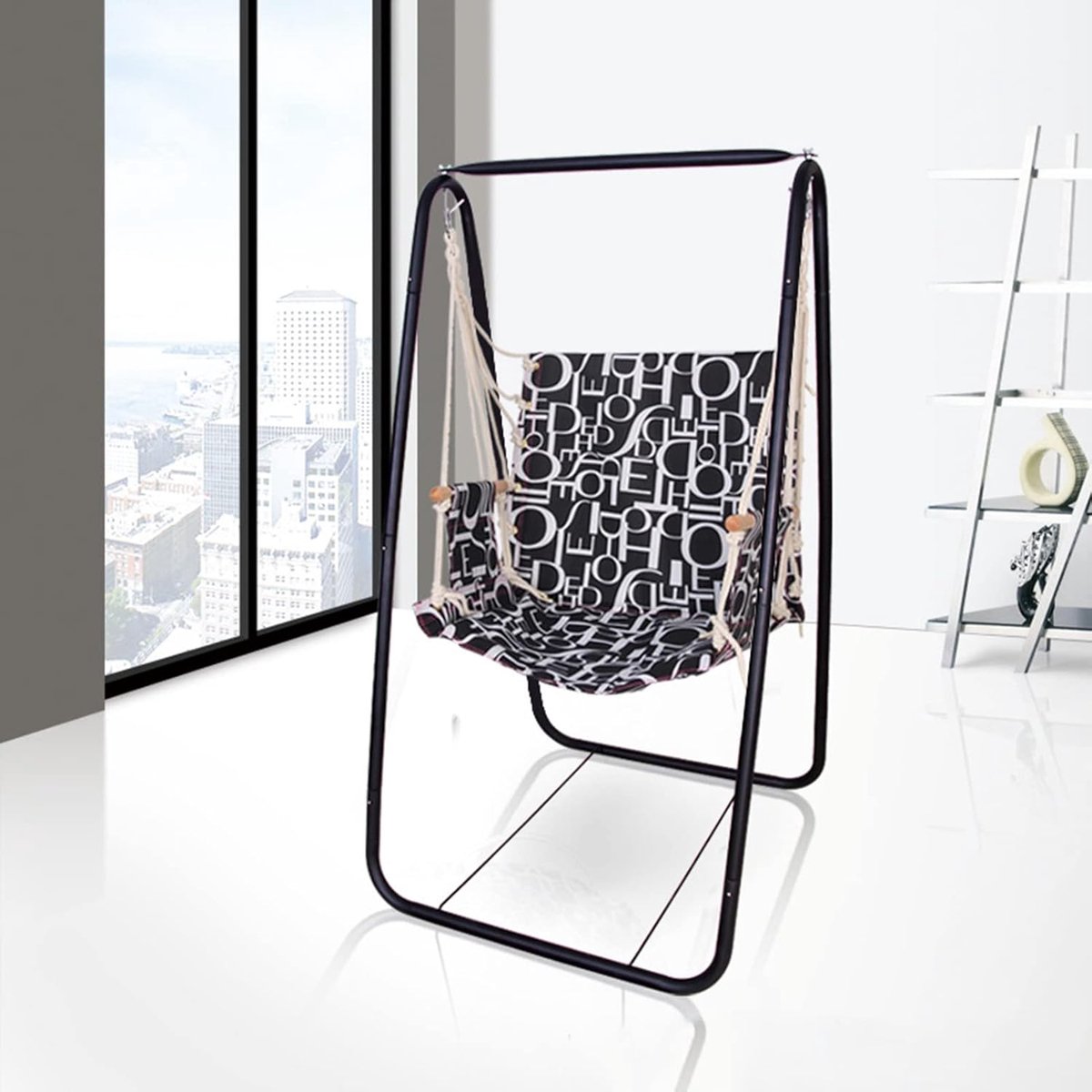 Stoelonderstel - Hangmat standaard - Ontspanning Buiten - A-vormige Stabiliteit - 90x85x145 cm - Zwart