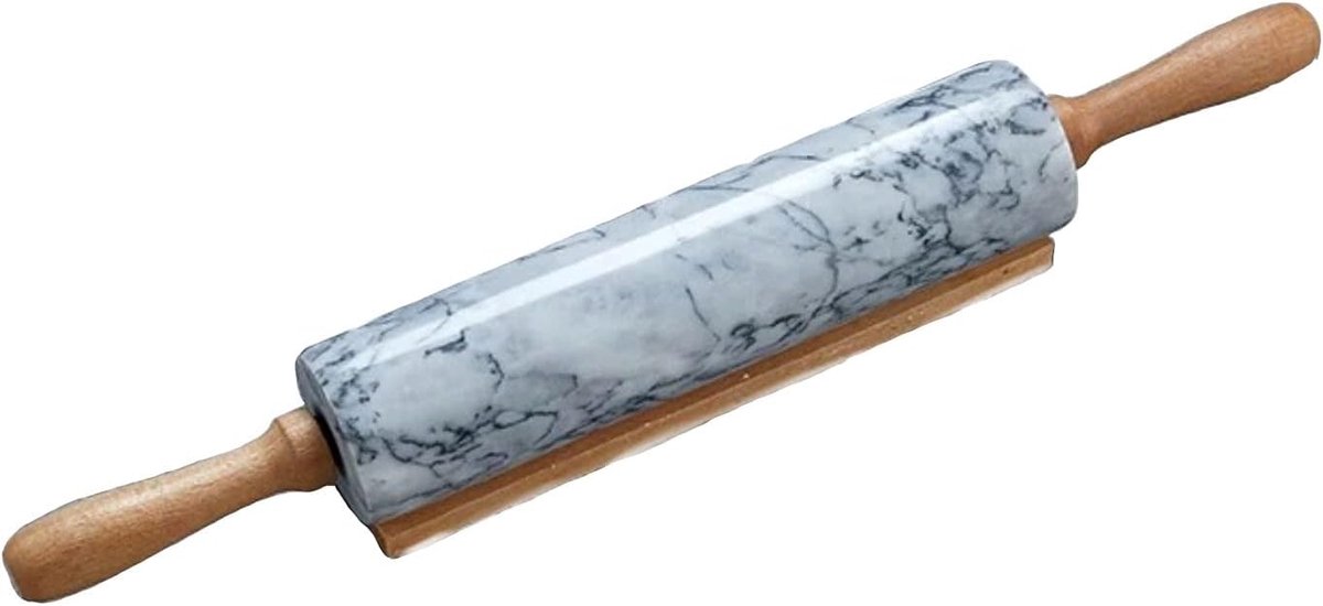Marmeren Deegroller - Bakbenodigdheid - Brood Deeg Maken - Natuurlijk Koel Oppervlak - 45cm Lang - Wit