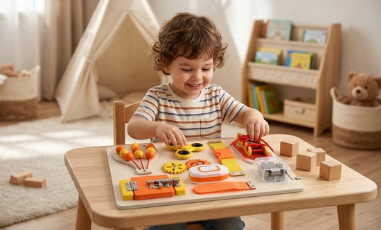 Montessori Busy Board Hout + Busy Book Set - Sensorisch Educatief Speelgoed vanaf 3 Jaar - Activiteitenbord - Fijne Motoriek - Reisspeelgoed - Speelgoed voor in de Auto van Merkloos — afbeelding 2
