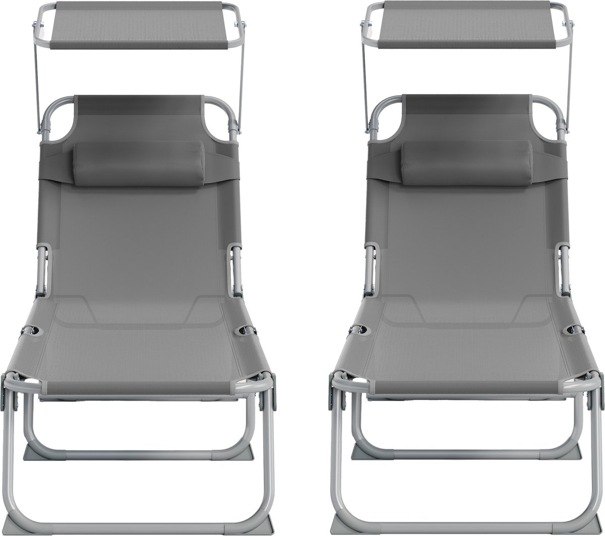 SONGMICS - Ligbed - Ligstoel - Opvouwbare - Set van 2 - Verstelbare Zonnekap - Max 110 kg
