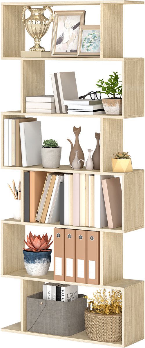 Vasagle Boekenkast - Met 6 Niveaus - Vrijstaand - Voor Woonkamer Slaapkamer Kantoor Naturel beige