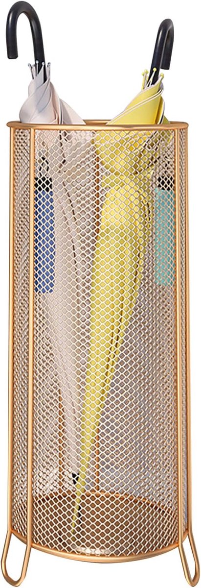 Paraplubakrek Entree - Parapluhouder Emmer - Entree Opbergen - Met Lekbak Haken - 20x50cm - Goud