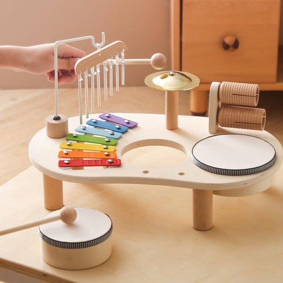 6 in 1 Kinderdrumstel - Houten drumstel - Muziektafel met xylofoon windgong - Baby Montessori percussie-instrumenten speelgoed vanaf 1 jaar, cadeau — afbeelding 5
