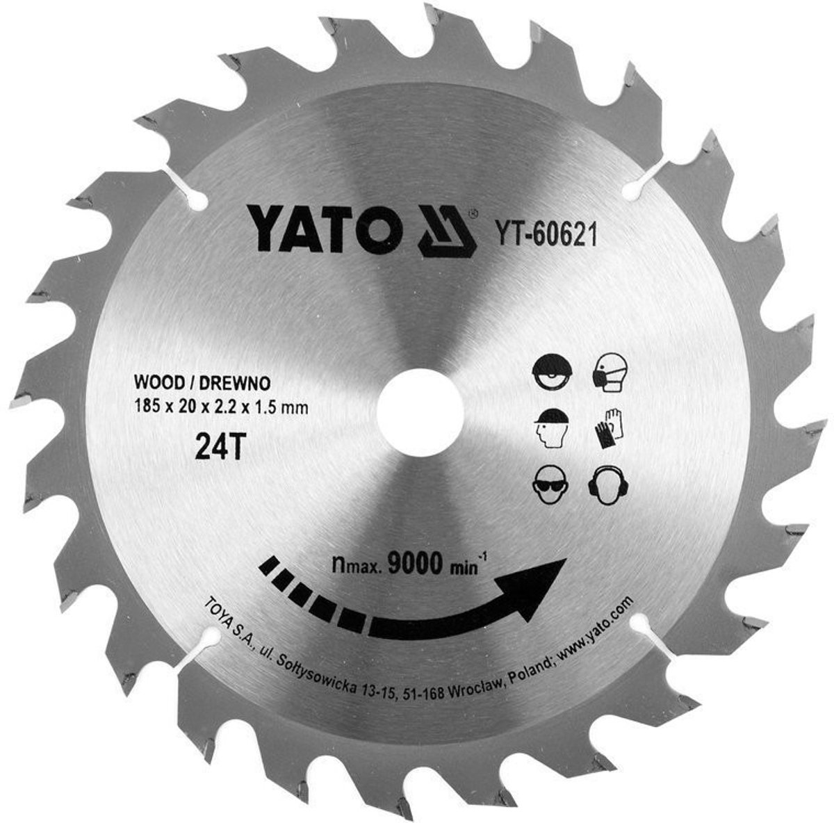 YATO YT-60621 - TCT Cirkelzaagblad voor Hout - 185 x 20 mm - 24 Tanden - Wolfraamcarbide - Professioneel