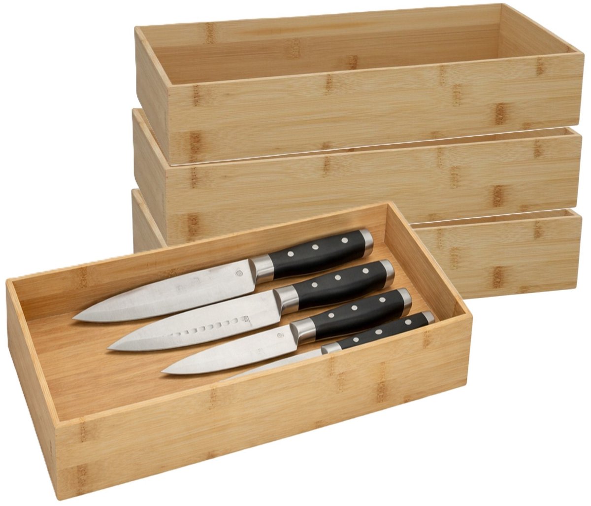 5Five 5Five houten bakje - 4x - organizer - bamboe - 38 x 18 x 7 cm - kast en lade verdelers - opslag - sorteerbakje