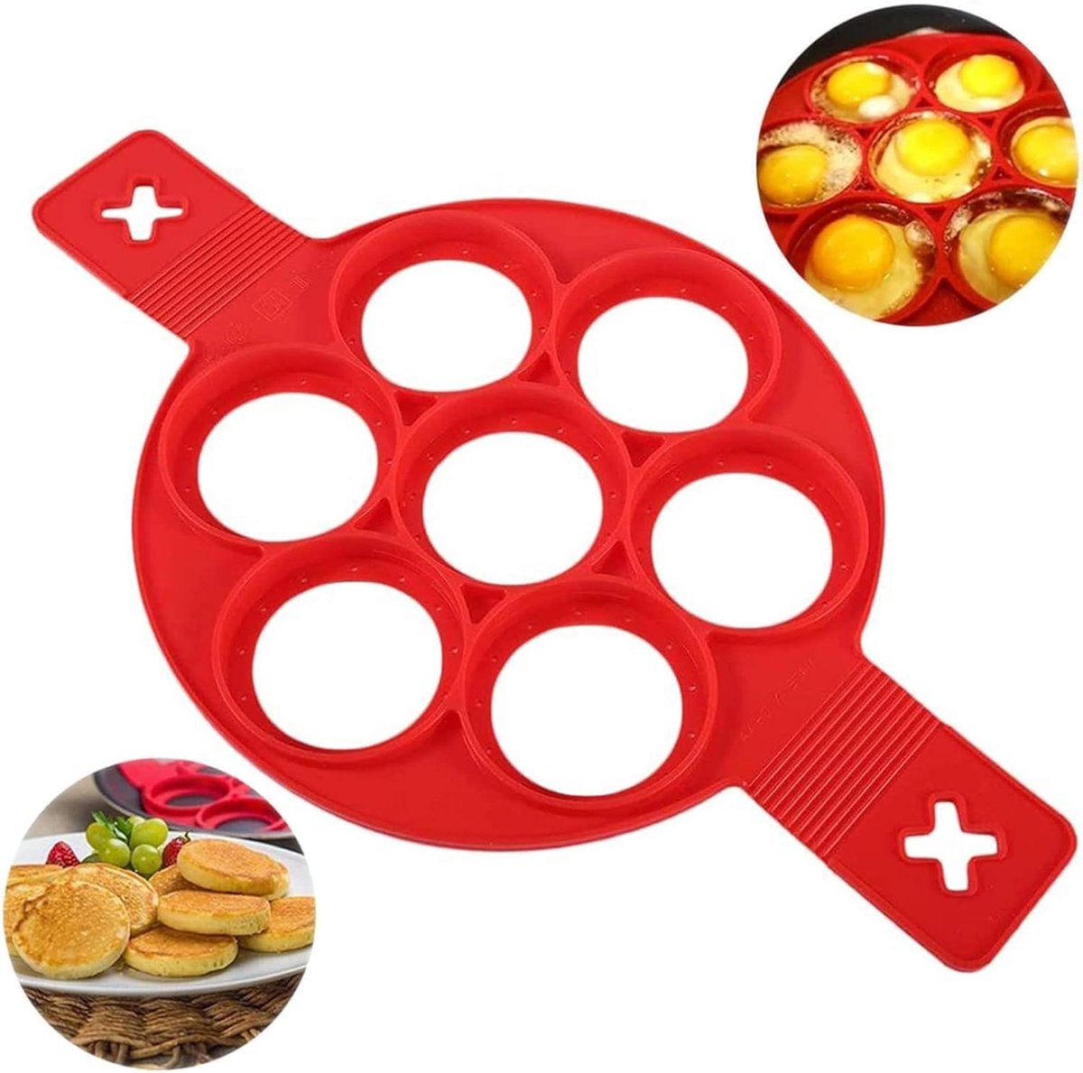 Pannenkoekvorm Siliconen - Eierring Omeletmal - Ontbijt Maken - Anti-aanbaklaag - Rood