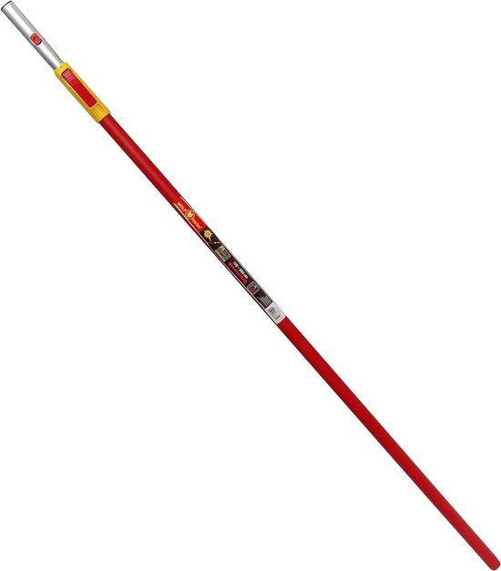 Rode steel van 220-300 cm met gele en zilveren koppeling. Tekst: Multi-Star VarioSteel.