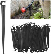 Grondpennen voor Druppelslang - 100 Stuks - Leidinghouders voor 4/7 mm Micro Drip Systeem - Bevestigingspennen Tuinbewatering - Zwart Kunststof
