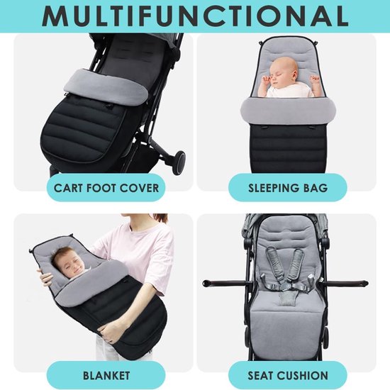 Baby Voetenzak - Babynestje Kinderwagen - Warm en Veilig - Wasbaar Antislip - 90x42x12 cm - Zwart — afbeelding 2