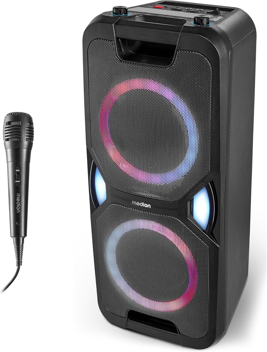 Draagbare Partyspeaker - Karaoke Speaker - Feesten en Evenementen - Geïntegreerde Accu en Lichteffecten - 26x26x60 cm - Zwart