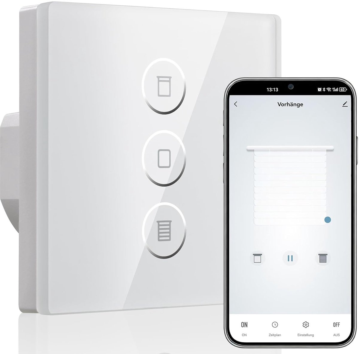 Smart jaloezieschakelaar - Rolluikbesturing - Thuisautomatisering - Wifi en spraakbesturing - 8x8x3.5 cm - wit