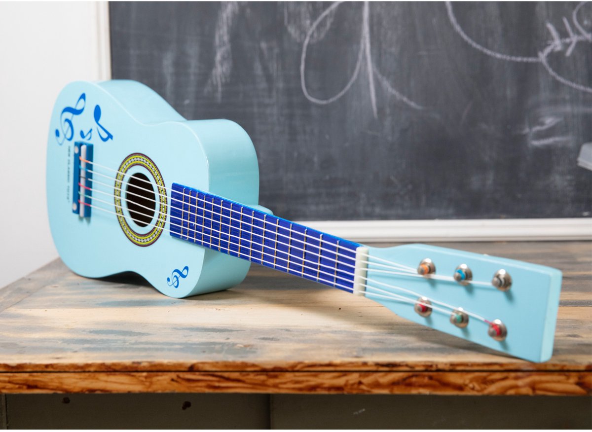 Woet® Houten Speelgoedgitaar met Draagriem - Blauw met Muzieknoten - Speelgoedinstrument - Mijn eerste Gitaar Inclusief Muziekboekje - Speelgitaar voor Kinderen - Vanaf 3 jaar — afbeelding 6