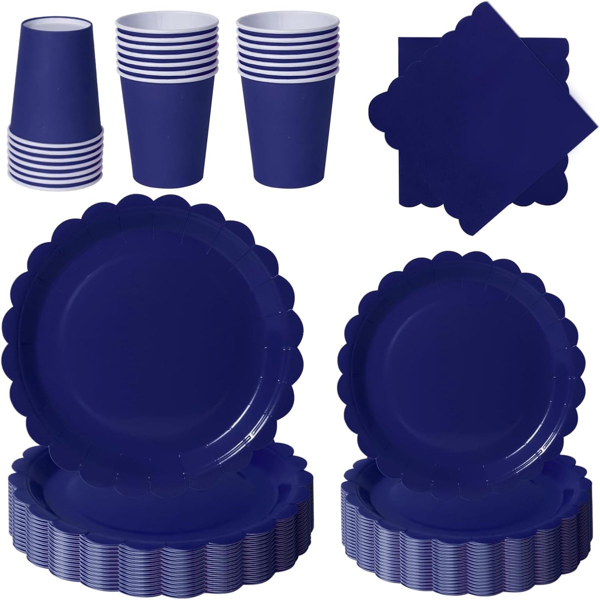 Partyservies Set - Feestartikelen - Verjaardagsfeest - 96 Stuks - Voor 24 Gasten - Donkerblauw