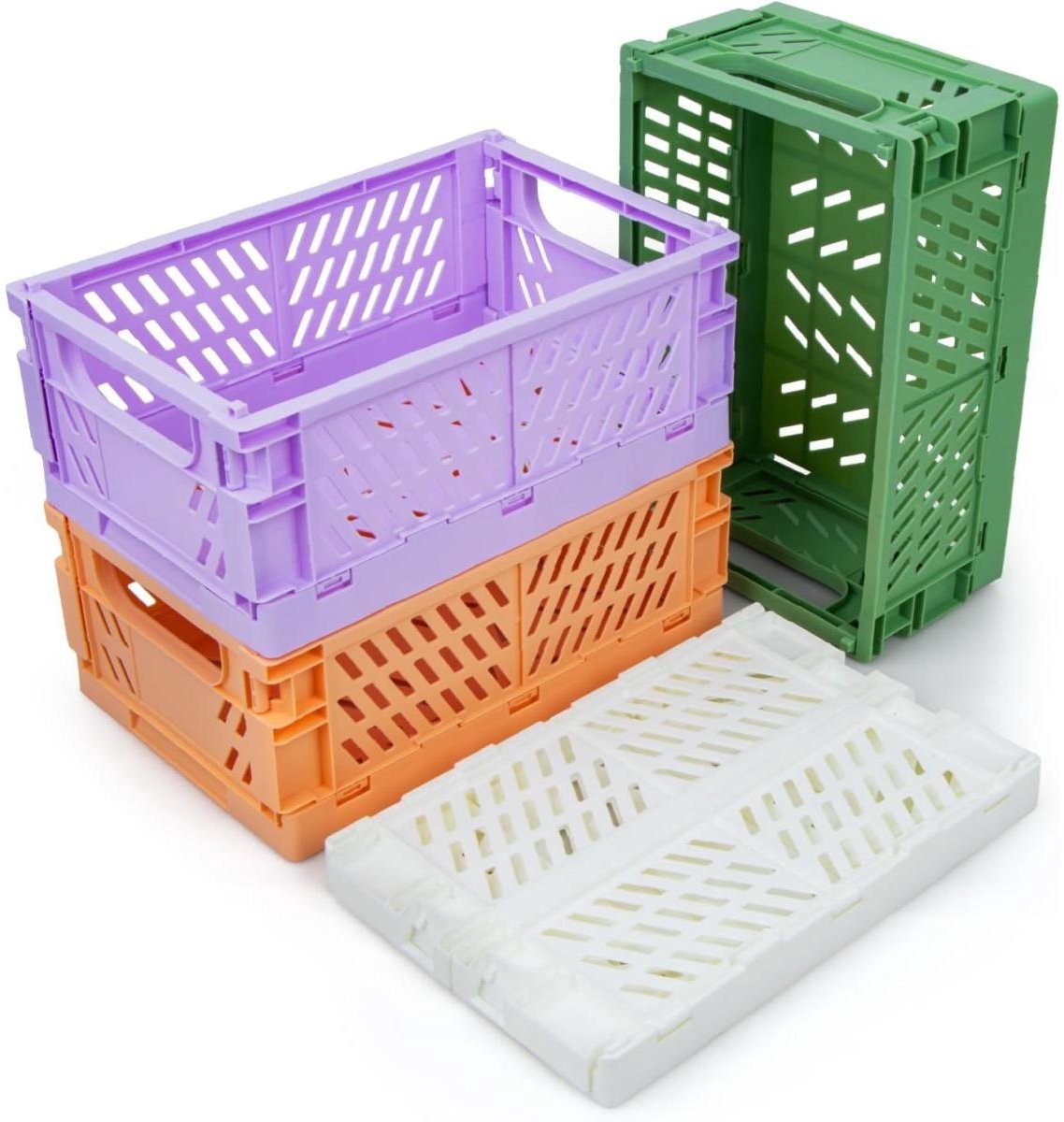 GELLDG 4 Stuks - Trapmanden Rekmanden - Opvouwbare Opbergmanden - 25,4x16,6x10,5cm - Ruimtebesparend en Makkelijk Toegankelijk - Geschikt voor Kast, Boekenplank, Badkamer, Slaapkamer en Keuken - Kunststof
