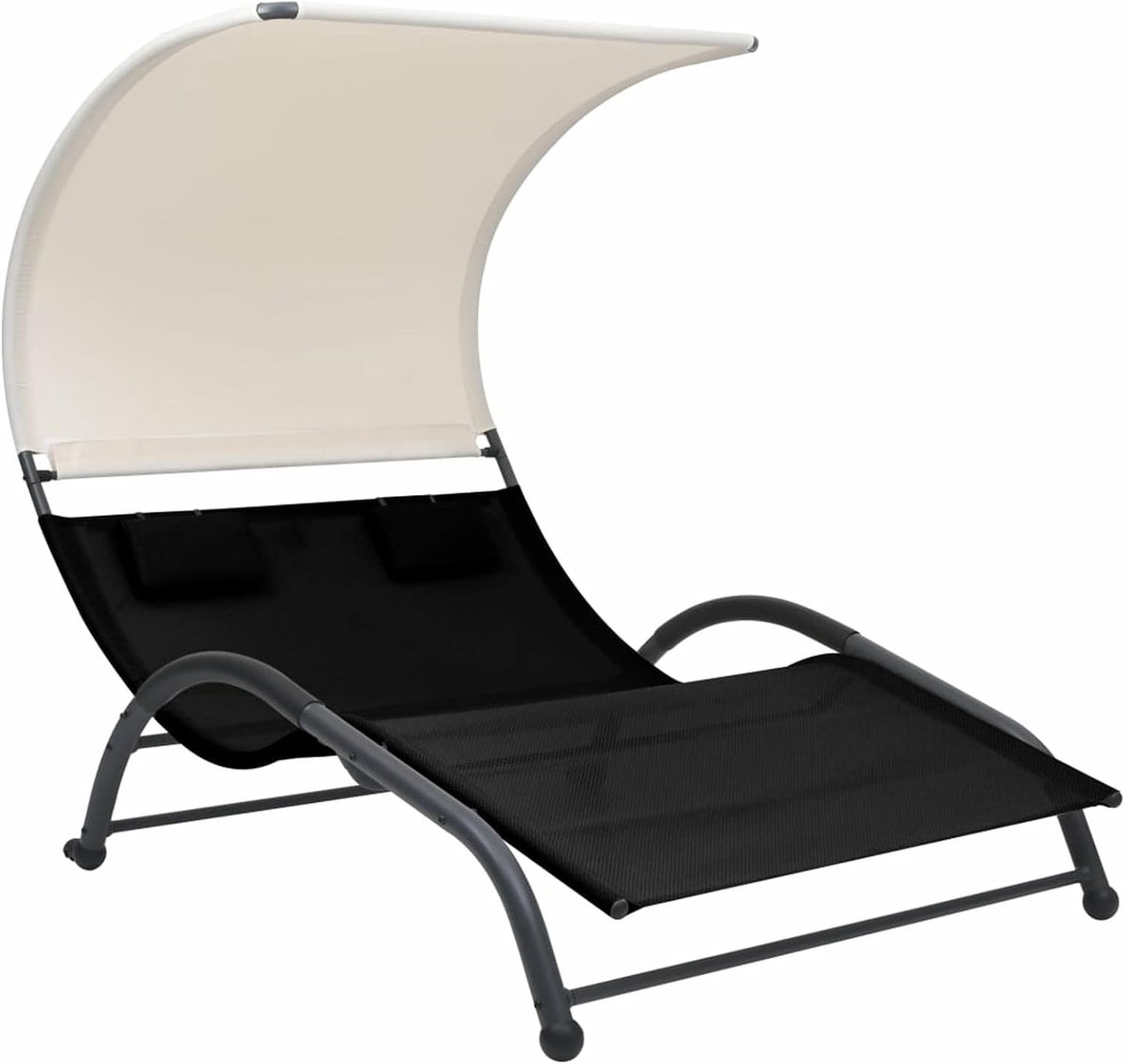 Luxe Dubbel Zonne-eiland met Zonnedak – Tweepersoons Ligbed van Gevlochten Textiel en Alloy Steel Frame – Weerbestendige Tuin Lounger voor Binnen & Buiten – Zwart