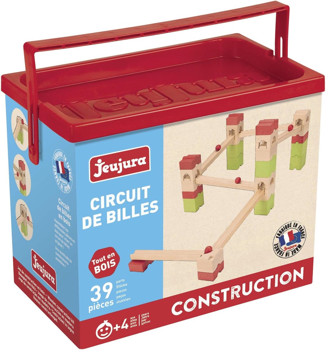 Houten Knikkerbaan Set - Knikkerbaan Spel - Bouwen en Spelen - 39 Delig - 30x30x30 cm - Meerkleurig
