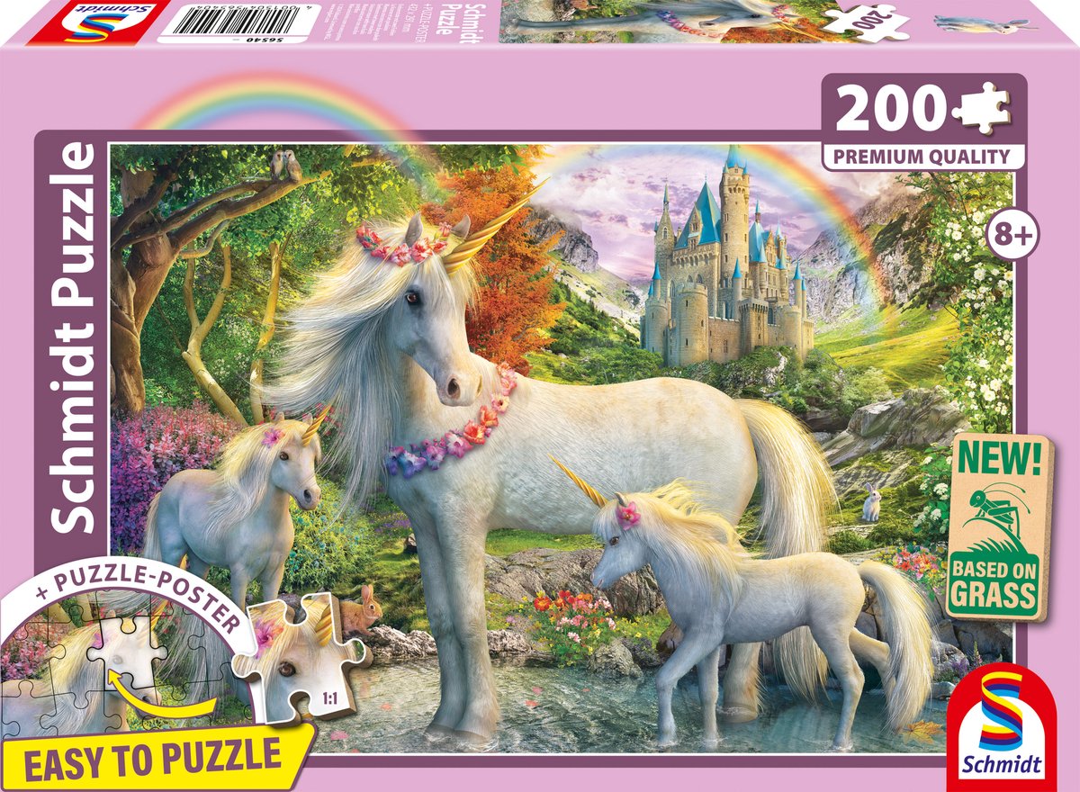 Schmidt - Legpuzzel - Eenhoornmerrie met Twee Veulens - 200 stukjes - Kinderen - vanaf 8 jaar