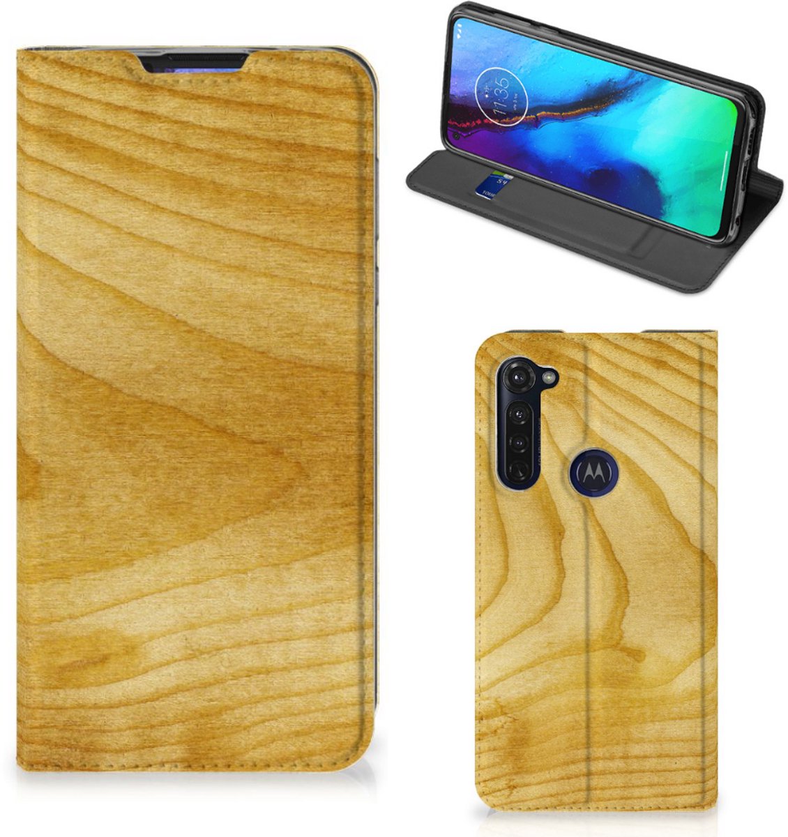 Standcase Hoesje voor Motorola Moto G Pro Book Wallet Case Licht Hout