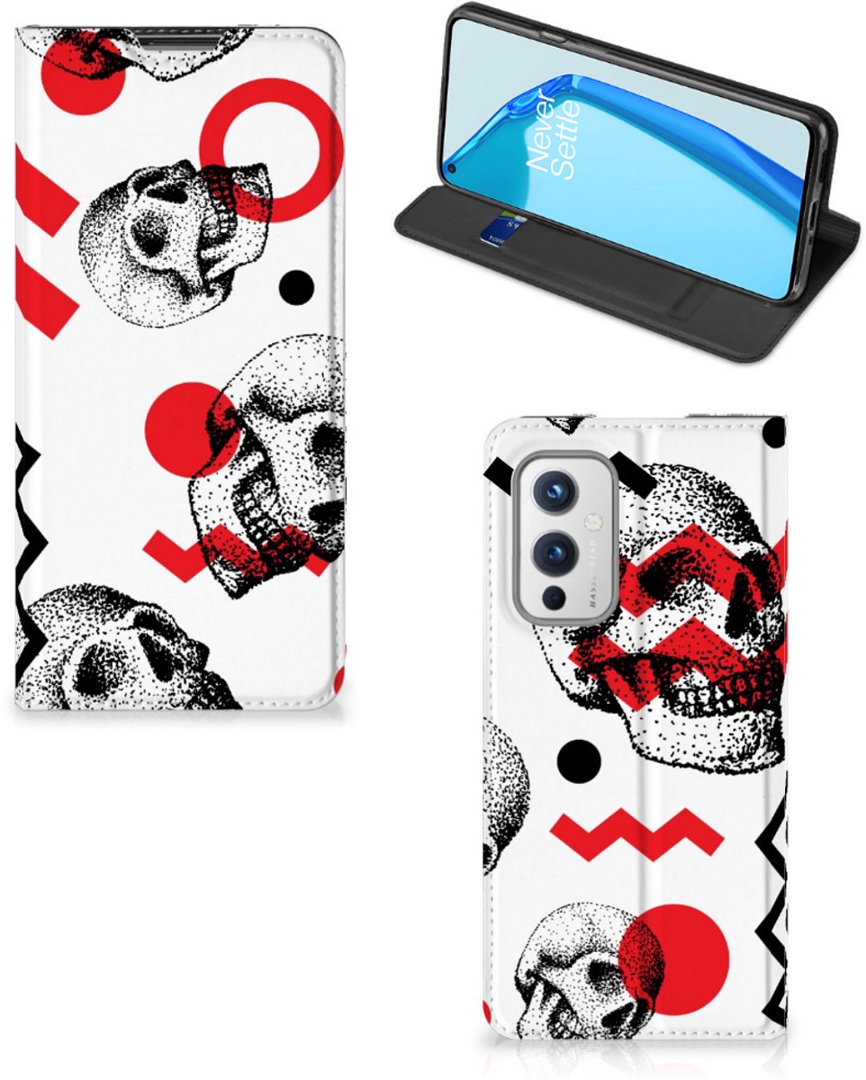 Book Case voor Mobiel BookCase OnePlus 9 Skull Red