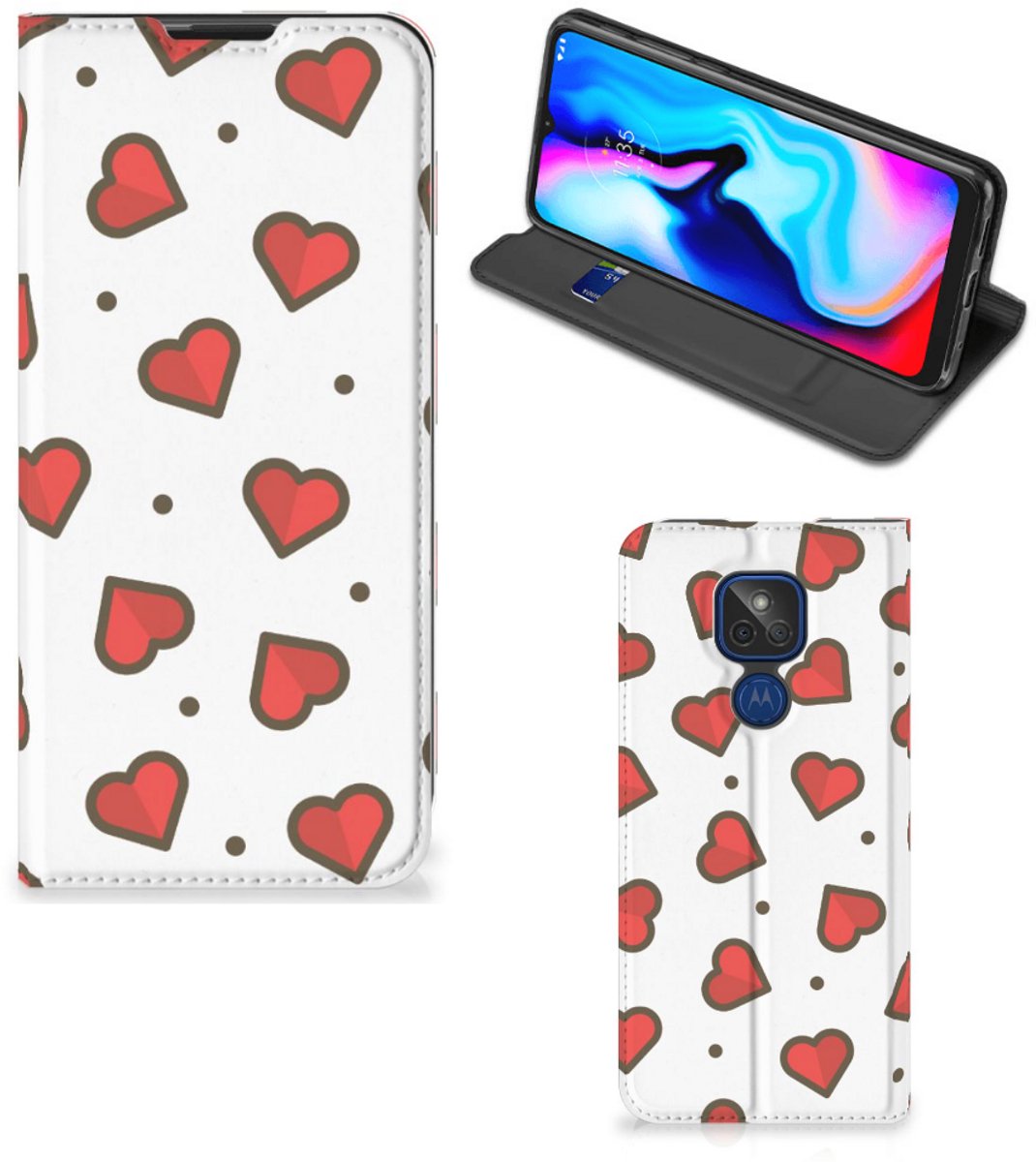 Motorola Moto G9 Play Hoesje met Magneet Hearts