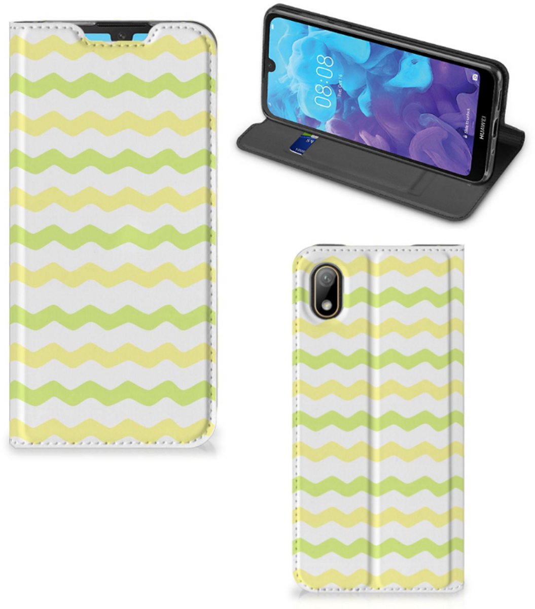 Book Case voor Huawei Y5 (2019) Hoesje met Magneet Waves Yellow