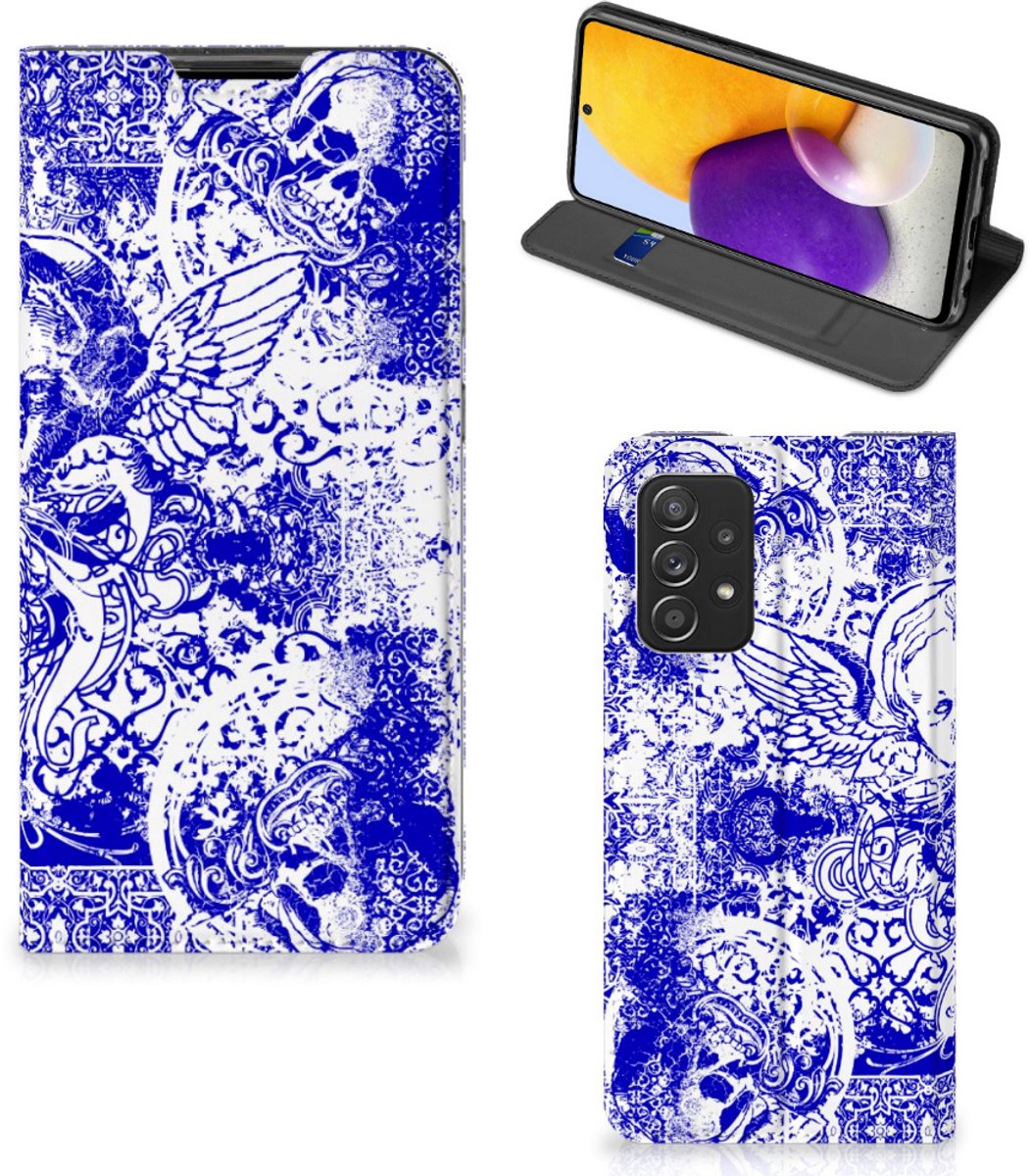 Standcase Hoesje voor Mobiel BookCase Samsung Galaxy A72 (5G/4G) Angel Skull Blauw