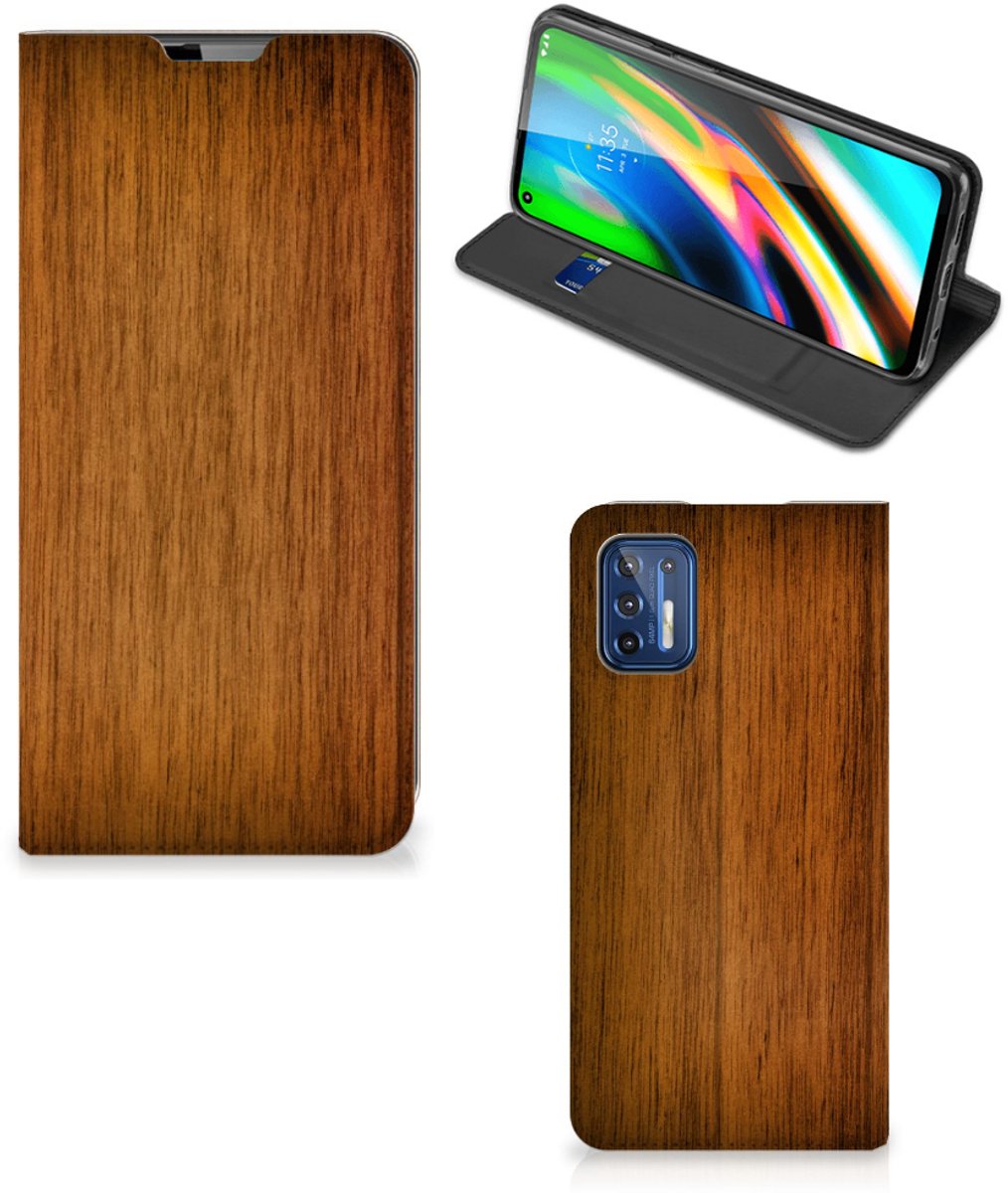 Motorola Moto G9 Plus Book Wallet Case Donker Hout