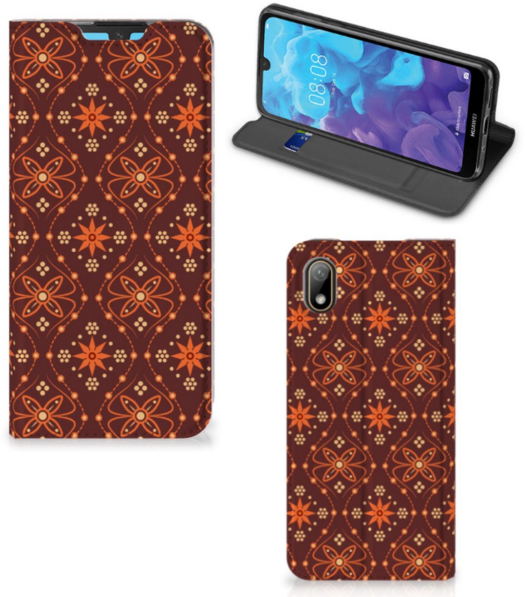 Huawei Y5 (2019) Hoesje met Magneet Batik Brown