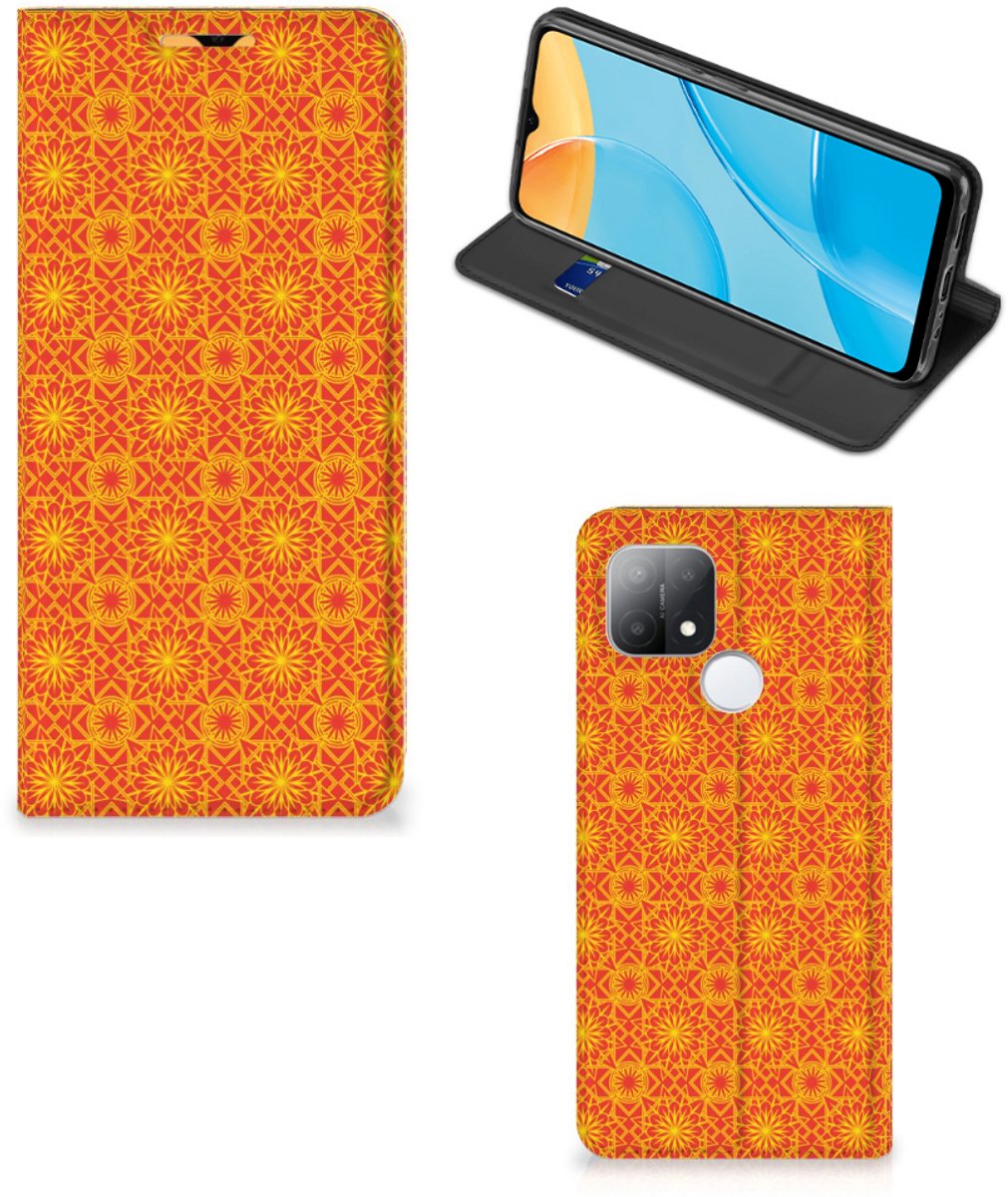 OPPO A15 Hoesje met Magneet Batik Oranje