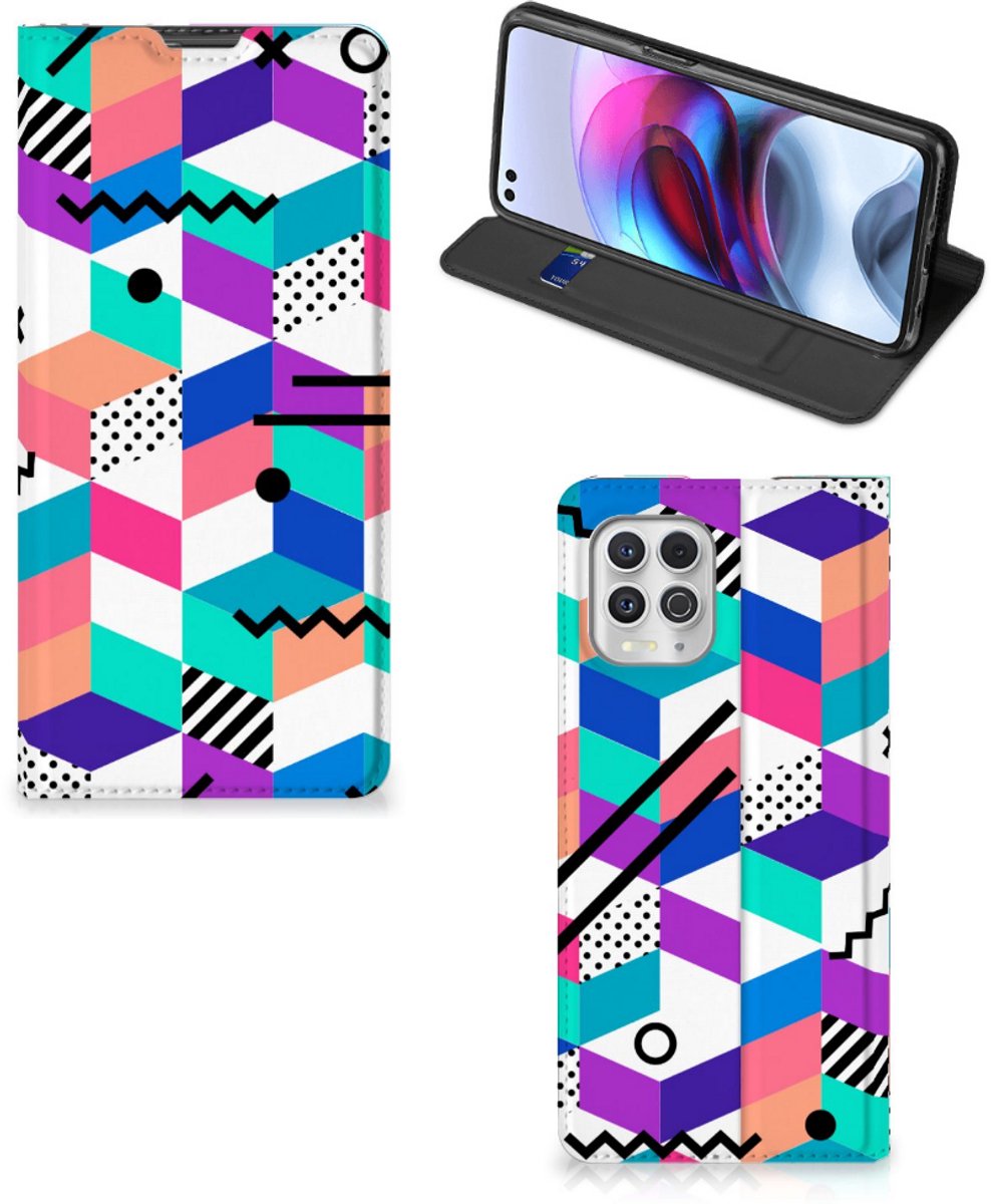 Motorola Moto G100 Stand Case Blokken Kleurrijk