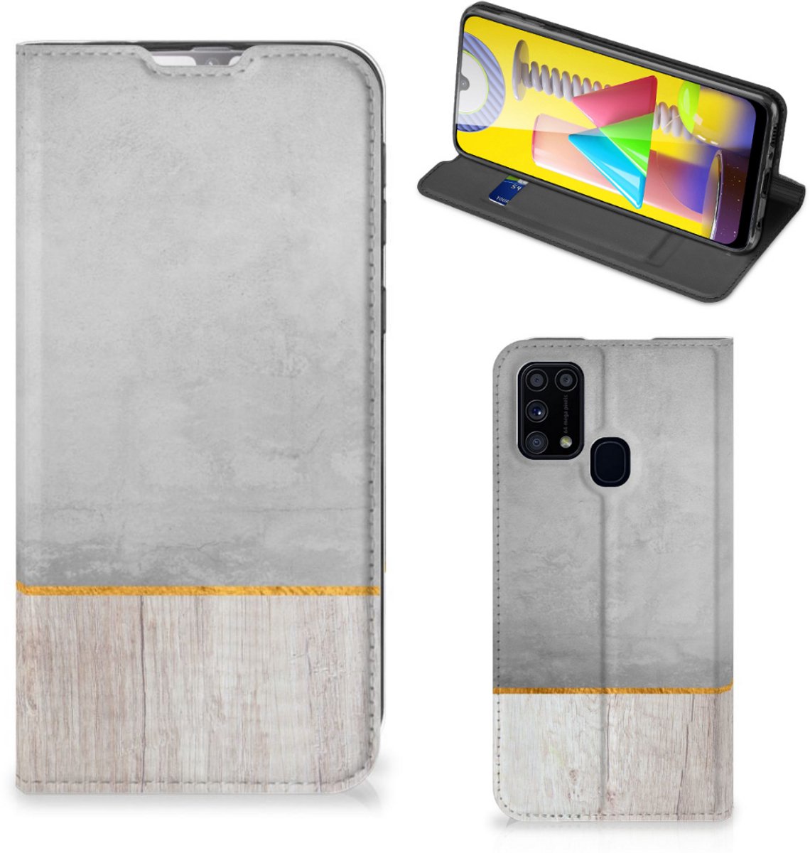 Standcase Hoesje voor Samsung Galaxy M31 Book Wallet Case Wood Concrete