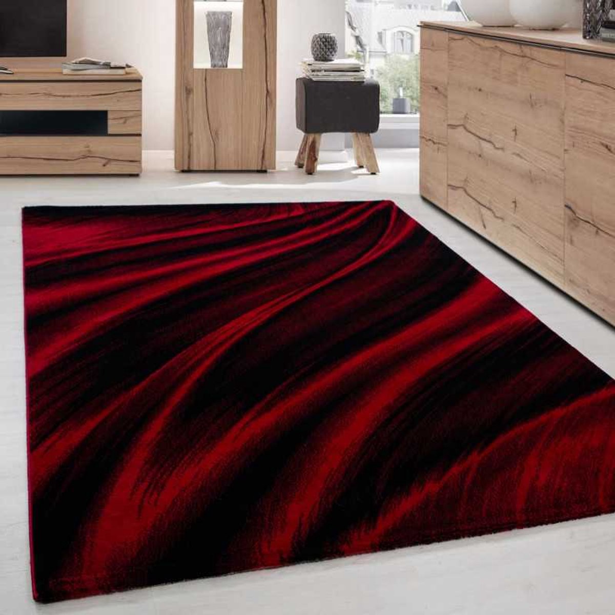 TapisTrend Designer tapijt Rood 80x300 cm Miami 6630 Modern Wave Design Woonkamertapijt