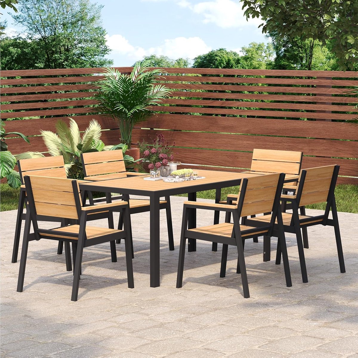 Premium Aluminium Tuin- & Terras Eettafel Set in Houtlook 150cm / 189cm voor 6-8 Personen – Weerbestendig, Stabiel en Modern Design