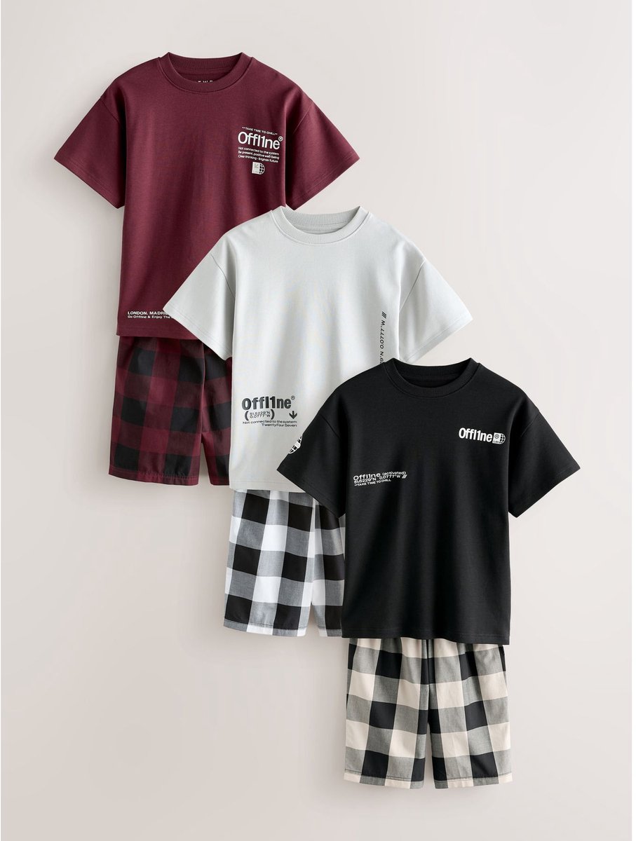 Next - Jongens - Set van 3 korte geweven pyjama's - Zwart