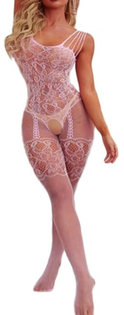 Dames lingerie body - Roze visnet catsuit - Elastisch en vloeiend - merkloos