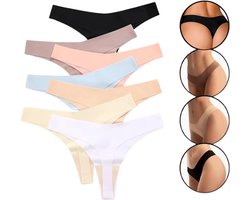 7 Pack - Invisible Dames String Naadloos - Nude, Roze, Zwart, Blauw, Taupe, Geel en Wit - Onderbroek Zonder Naden - No Show - Dames Lingerie / Ondergoed Set - Maat M