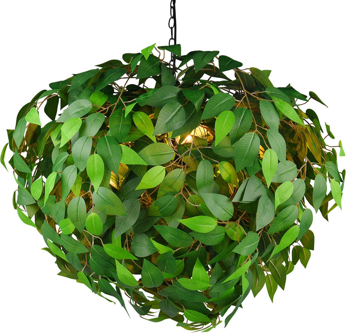 Hanglamp Woonkamerlamp Eetkamerlamp Plafondlamp, metaal kunststof groen blad design, in hoogte verstelbaar 4 vlammen E14, H 150 cm