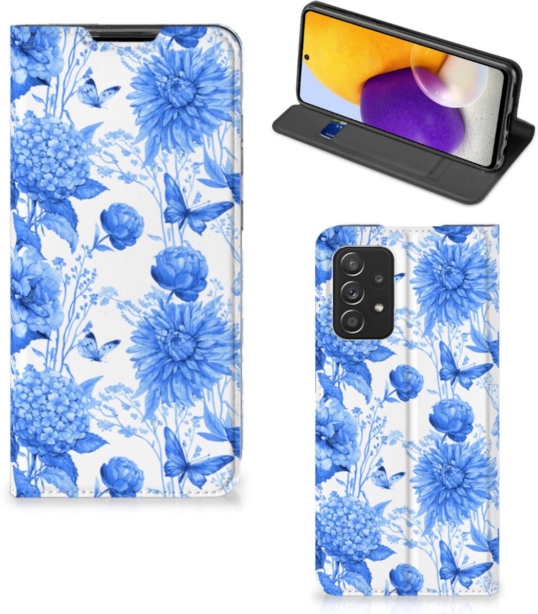 Smart Cover voor Samsung Galaxy A72 (5G/4G) Flowers Blue