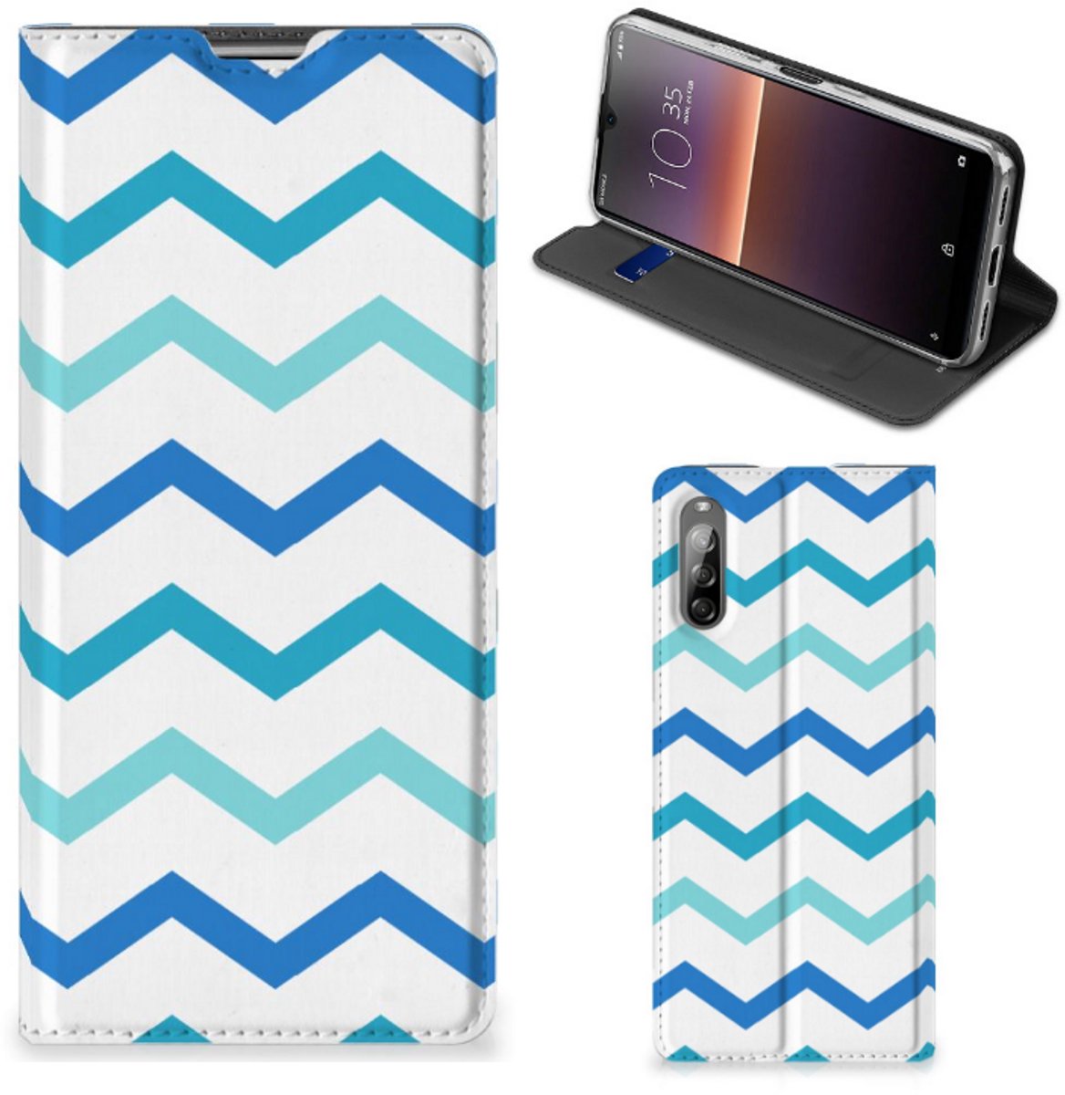 Standcase Hoesje voor Sony Xperia L4 Hoesje met Magneet Zigzag Blauw
