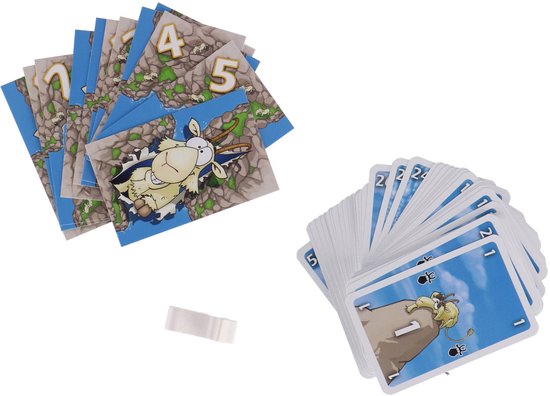 Kaarten met getallen 1-5 en geiten, en een stapel speelkaarten met geiten.