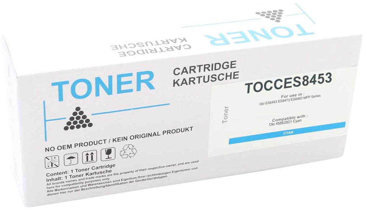 Oki TOCCES8453 - Toner Cyaan - 10.000 pagina's - Huismerk Compatible - Geschikt voor OKI ES-8453DNCTMFP OKI ES-8453DNMFP OKI ES-8453DNVMFP OKI ES-8453MFPSERIE OKI ES-8473DNCTMFP OKI ES-8473DNMFP OKI ES-8473DNVMFP OKI ES-8473MFPSERIE