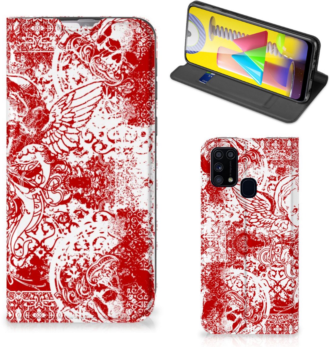 Mobiel BookCase Samsung Galaxy M31 Angel Skull Rood