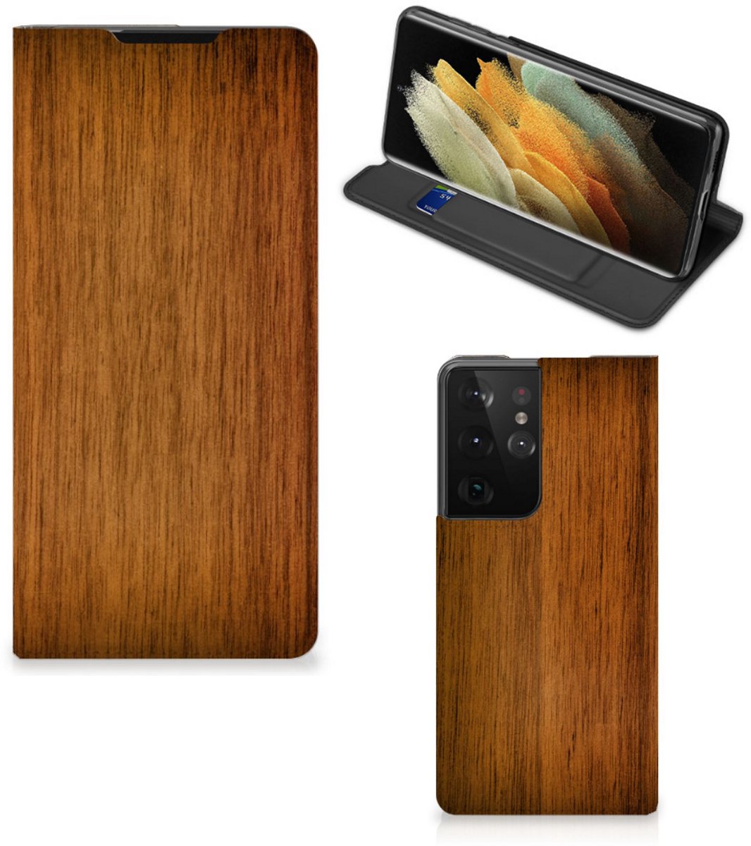Samsung Galaxy S21 Ultra Book Wallet Case Donker Hout