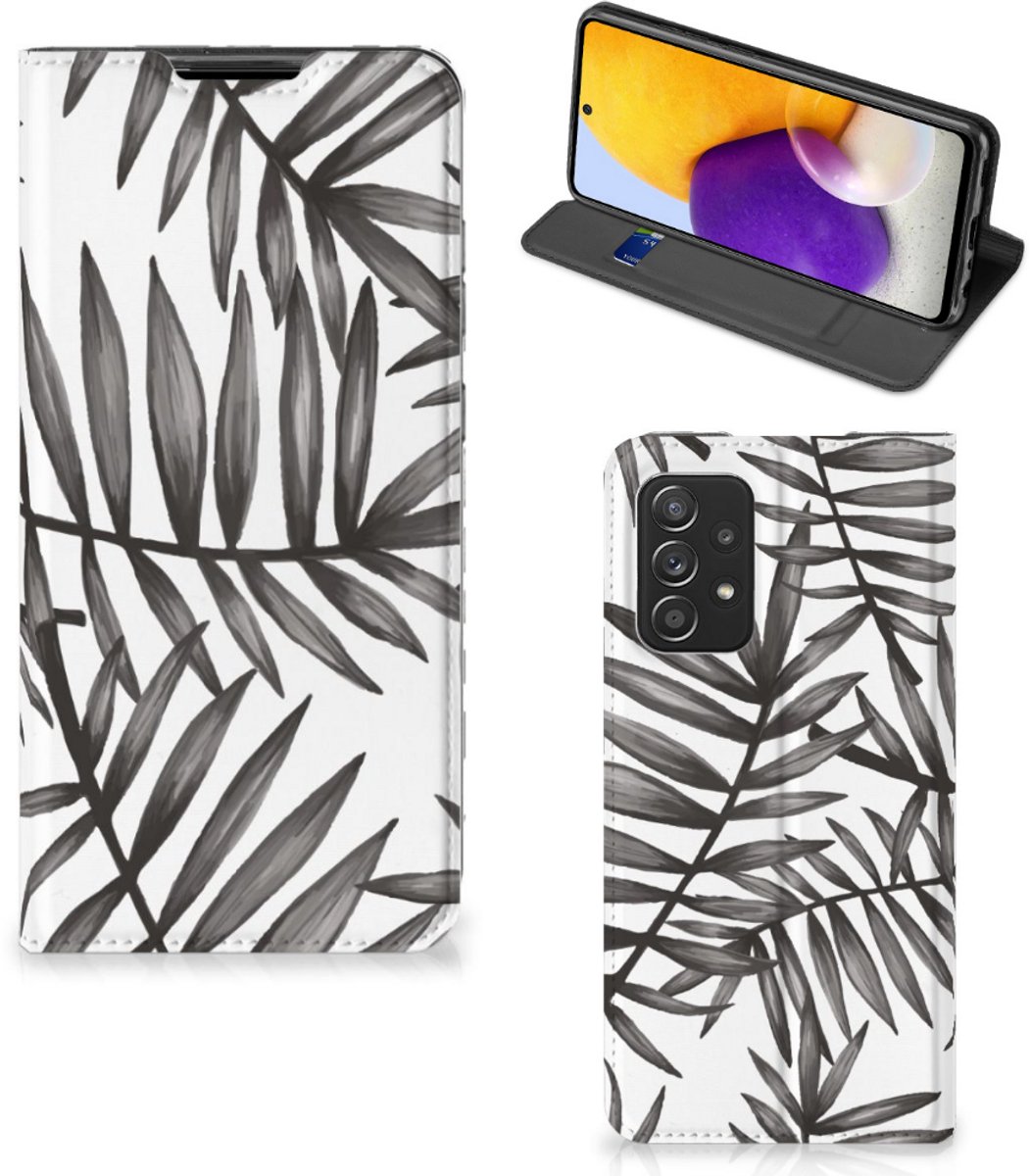 Standcase Hoesje voor Samsung Galaxy A72 (5G/4G) Smart Cover Leaves Grey