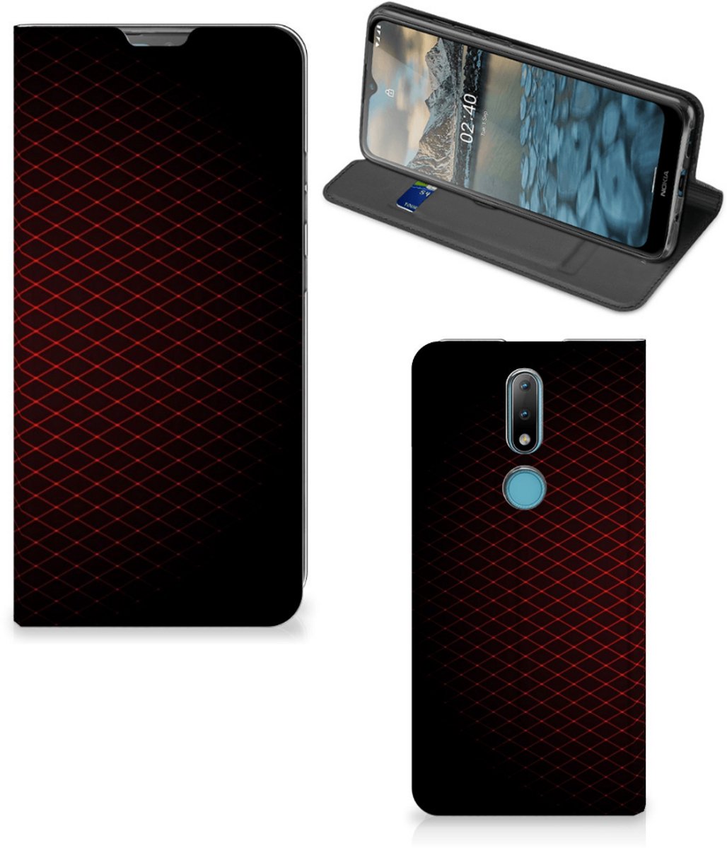 Nokia 2.4 Hoesje met Magneet Geruit Rood