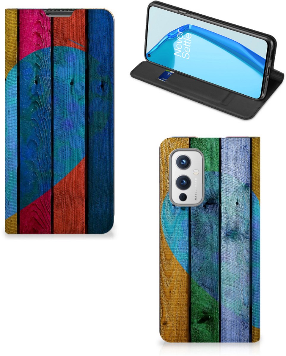 Book Case voor OnePlus 9 Book Wallet Case Wood Heart - Cadeau voor je Vriend